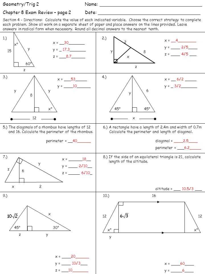 10 5 trigonometry and area answer key