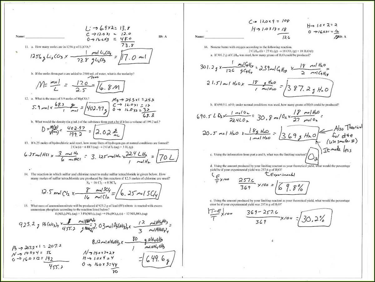 Calculating Limiting Reactant and Percentage Yield - Solutions and Explanations Limiting reactant and percent yield worksheet answers