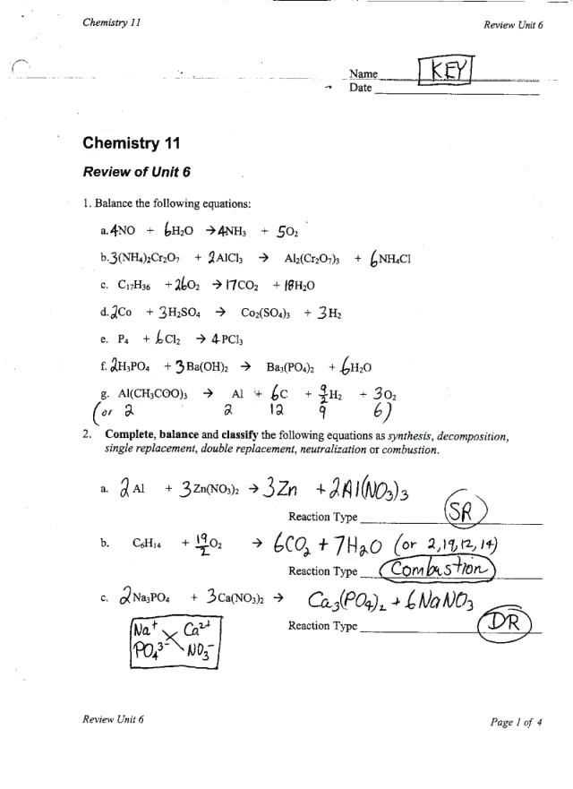Double replacement reaction lab answer key