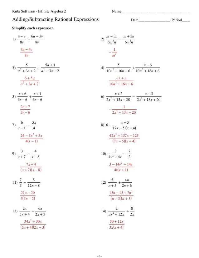 -2 Substitution Answer Key with Work