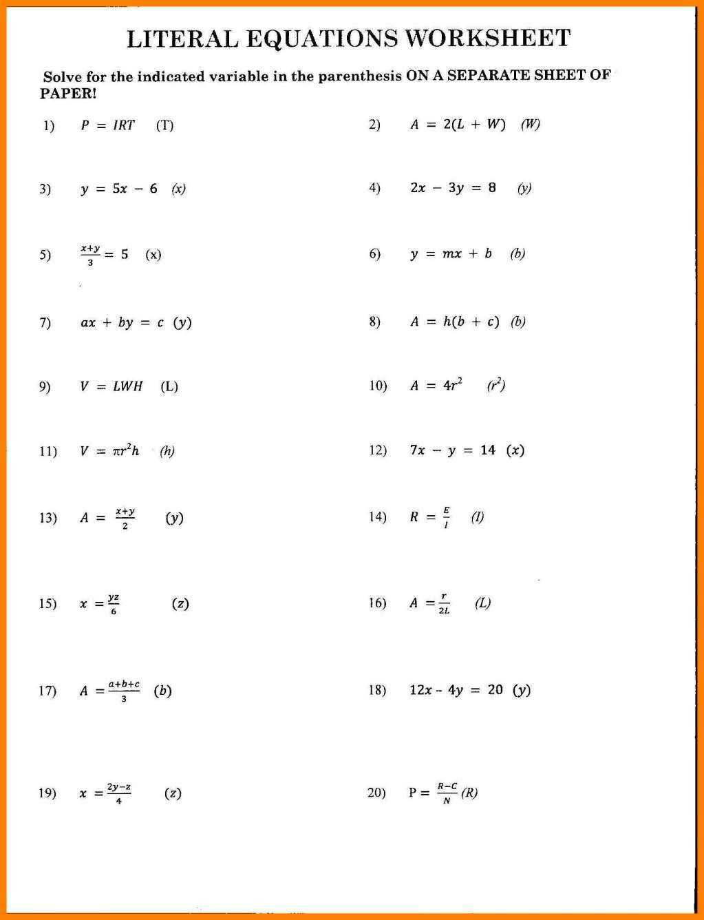Worksheet Answers