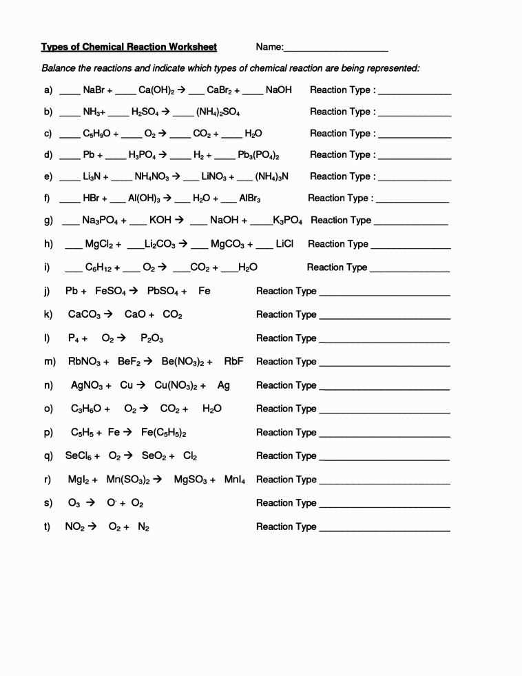 Classifying chemical reactions answer key