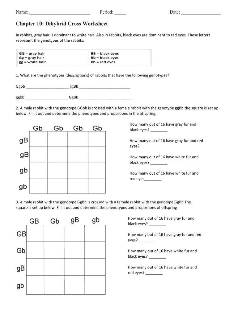 Answer Key for Dihybrid Crosses Practice Worksheet