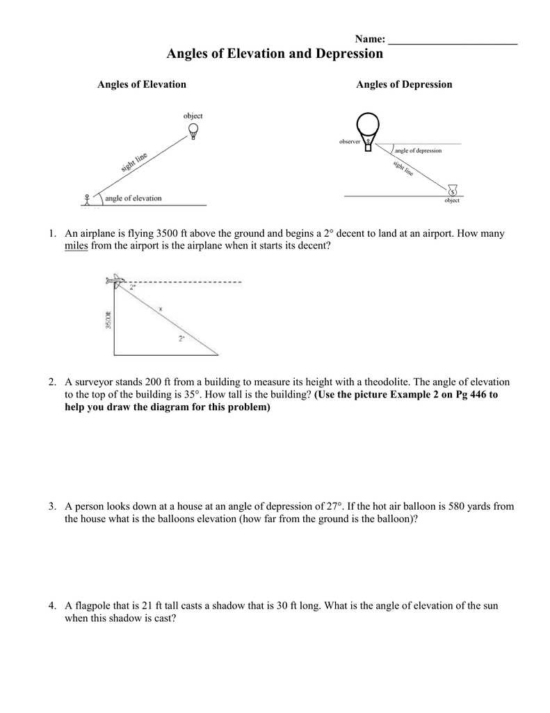 Angle of elevation and depression worksheet answers