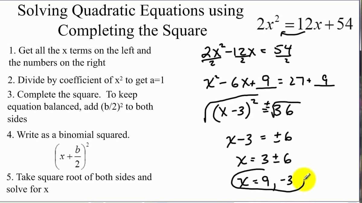 Unit 4 test study guide solving quadratic equations