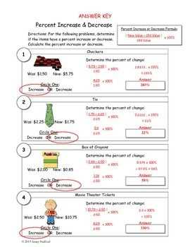 Lesson 5-1 Percent Increase and Decrease Answer Key