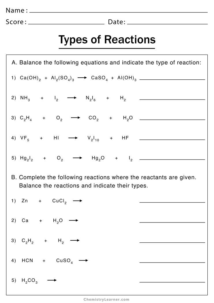 Identifying Types of Chemical Reactions