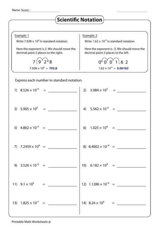 Converting Numbers to Scientific Notation