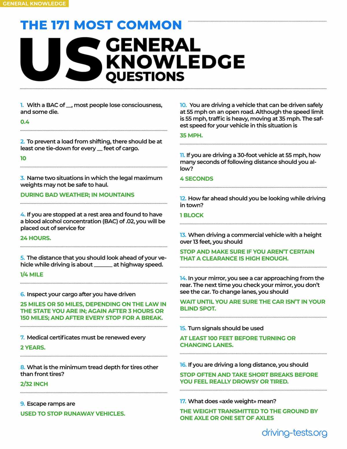 Key Topics Covered in a CDL General Knowledge Test
