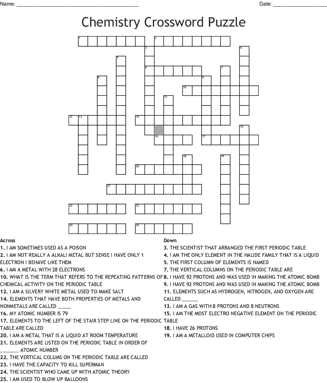 Solutions Crossword Chemistry Answers