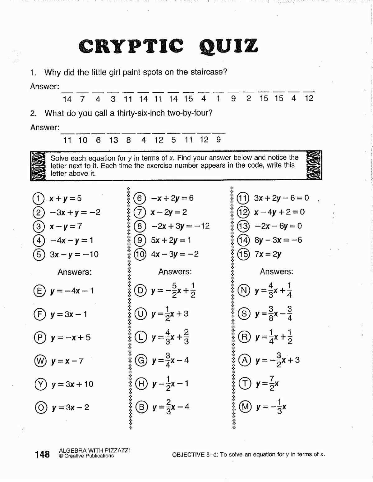 Unlocking the secrets of algebra with pizzazz answer page 150 Did you hear about algebra with pizzazz answer page 150