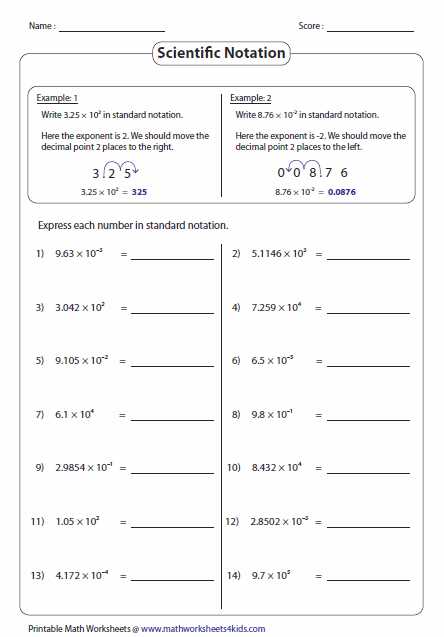 Steps to simplify writing each answer in scientific notation