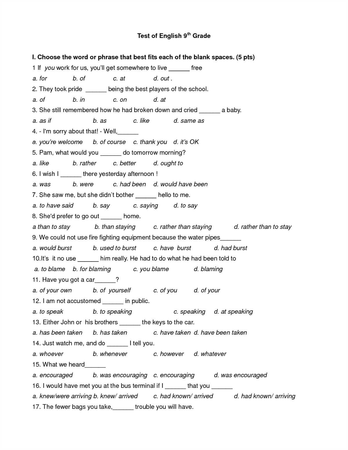 Grammar and Vocabulary: