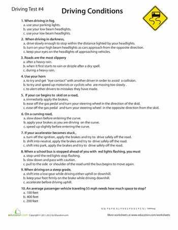 Understanding Drivers Ed Worksheet Answers