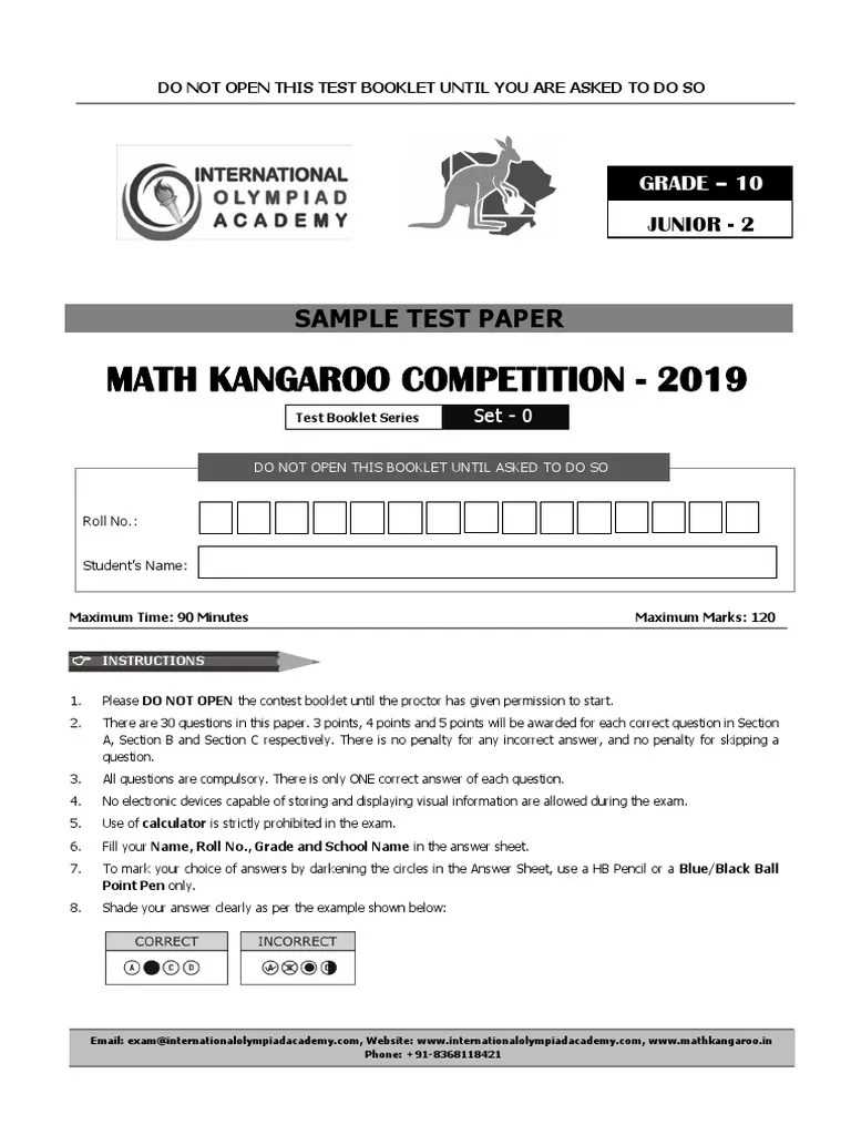 Math Kangaroo papers for different levels