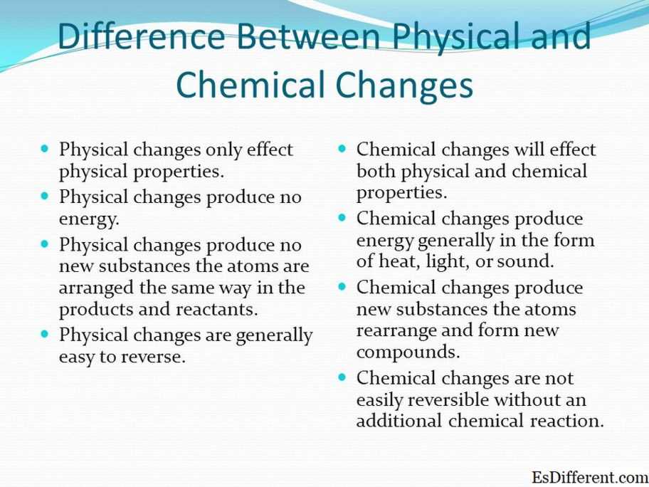 Physical and Chemical Changes in Matter Webquest Answers