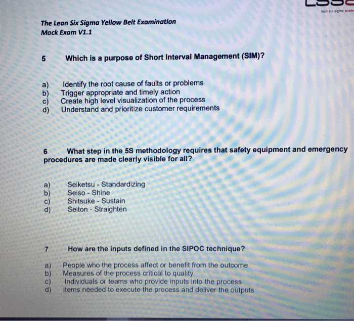 Six sigma green belt exam questions