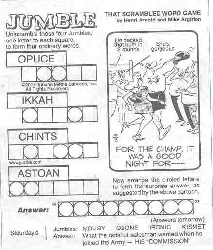 Today's Jumble Answer Gazette