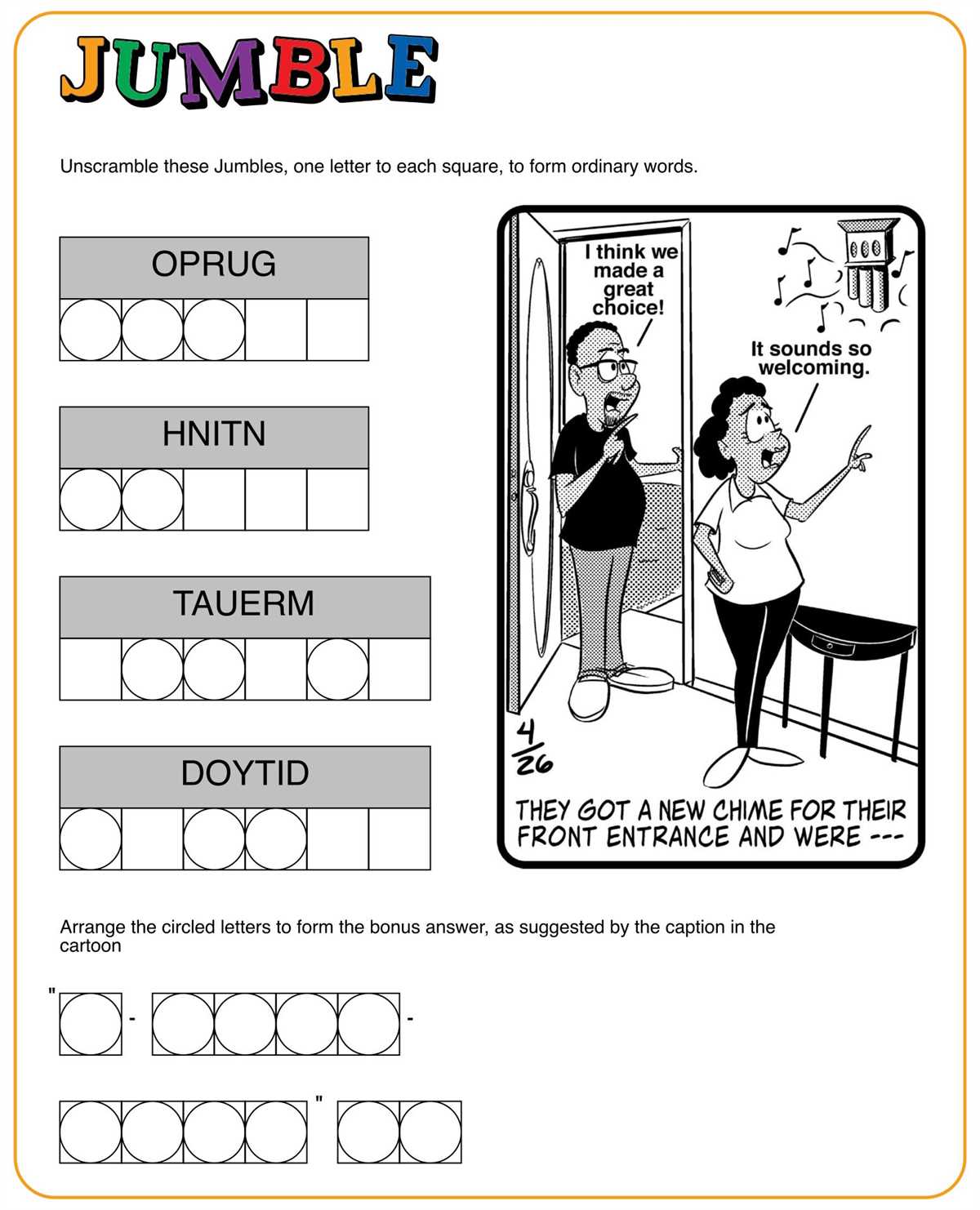 Answer to todays jumble